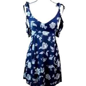 Full Tilt Navy Blue Floral Mini Dress Womens S Tie Shoulders Ruffle  Boho